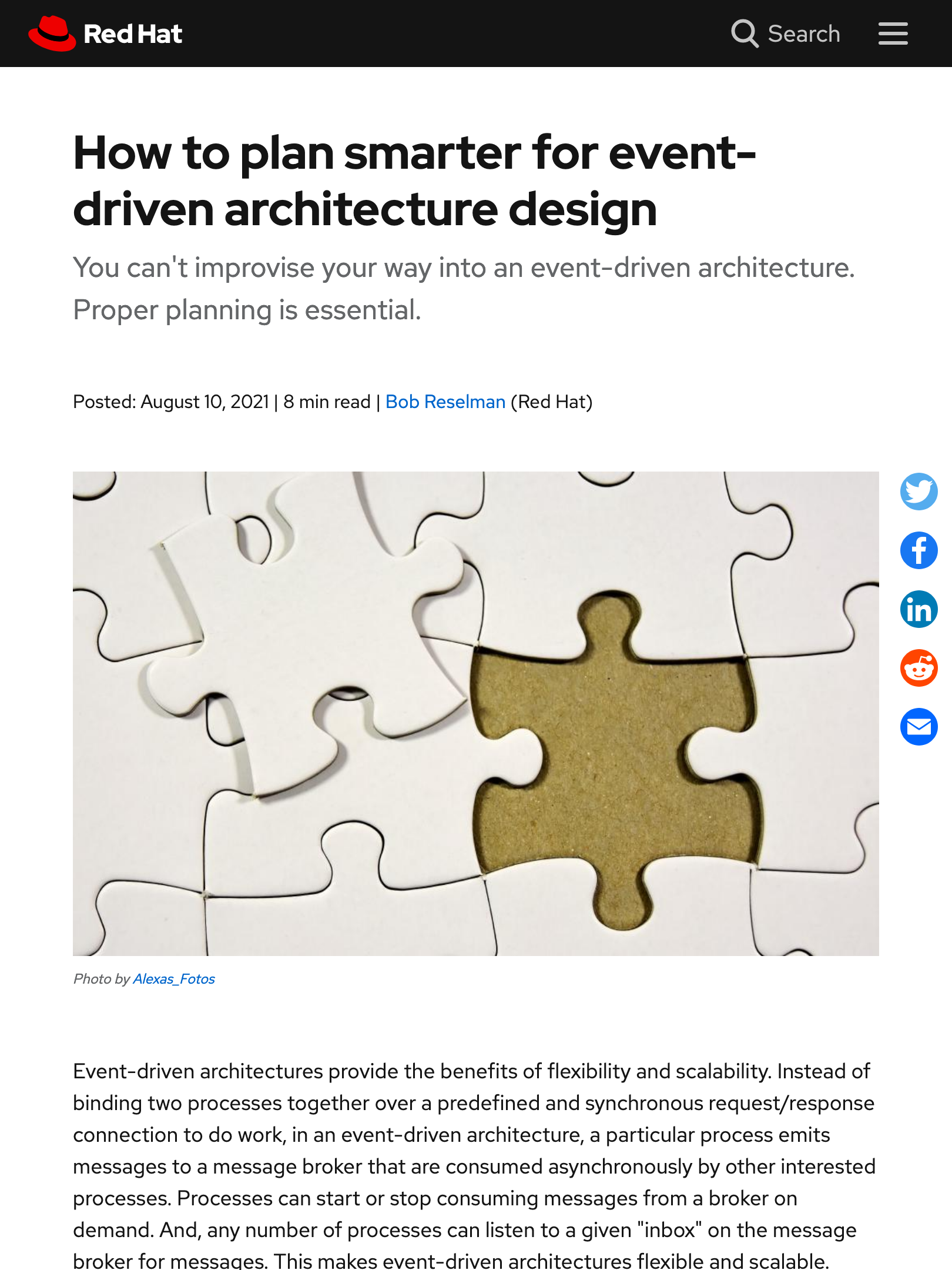 screenshot of article titled "How to plan smarter for event-driven architecture design"