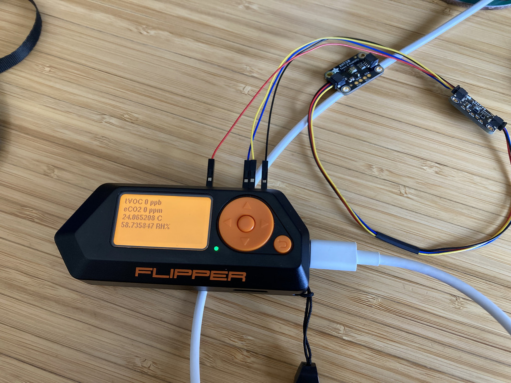 photo of Flipper with two sensors connected by a length of wire harness