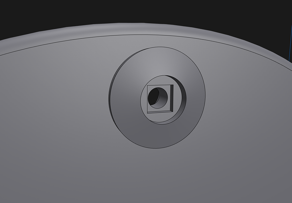 Screenshot of rear of bracket design showing a circular mounting attachment with an inner square locking shape