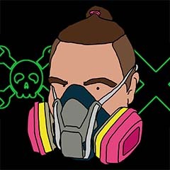 Customized avatar showing my head in my respirator with green Hackaday and X logos